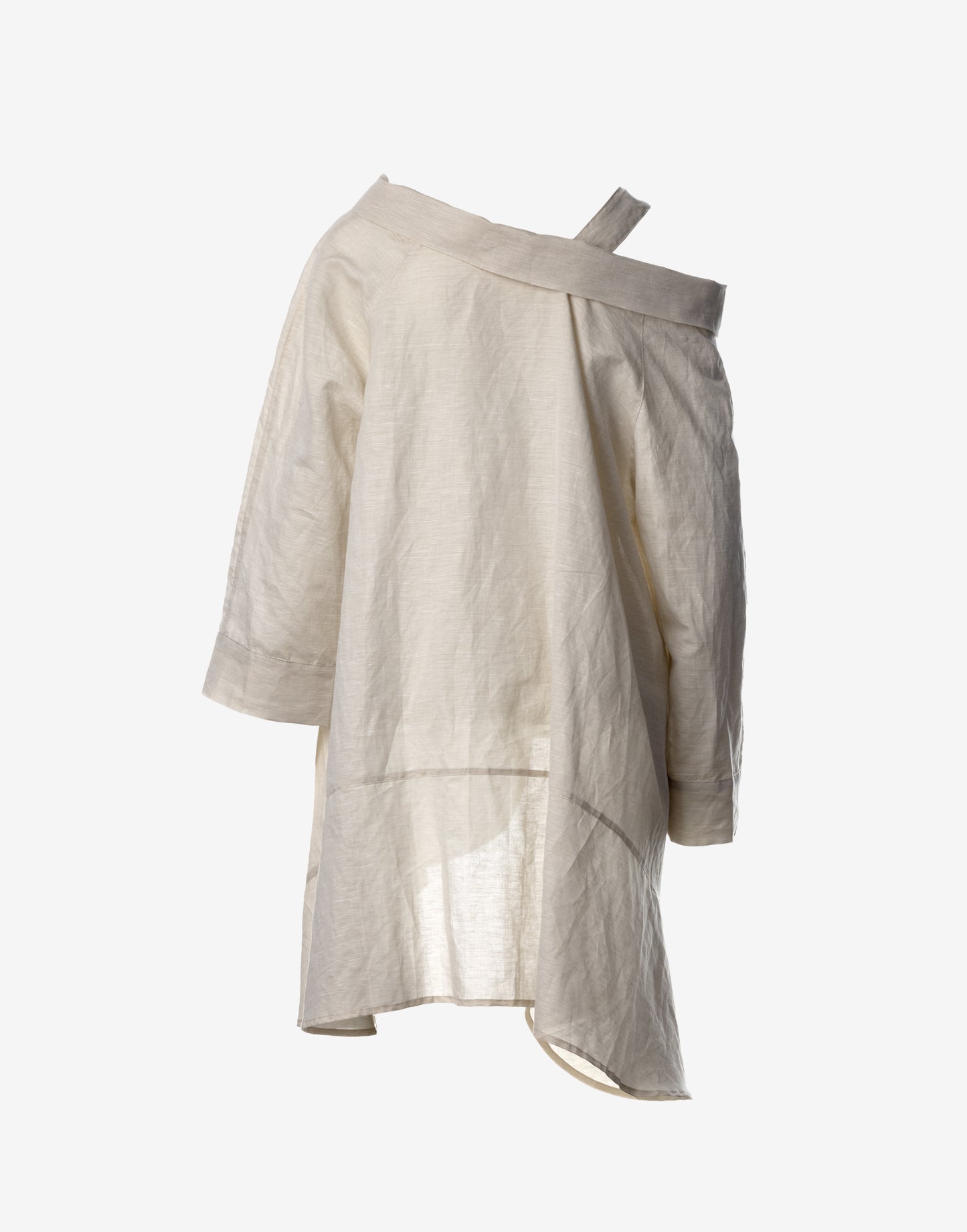 Asymmetric Linen Shirt with Strap Detail and Collar – Warm Sand