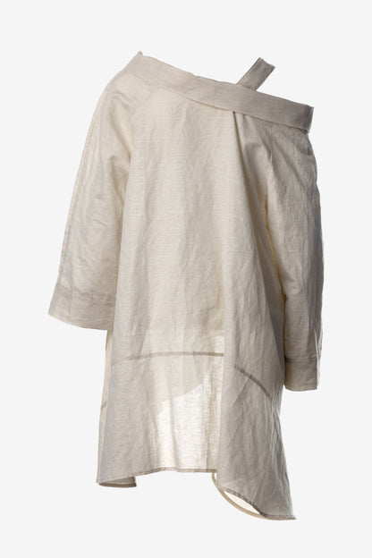 Asymmetric Linen Shirt with Strap Detail and Collar – Warm Sand