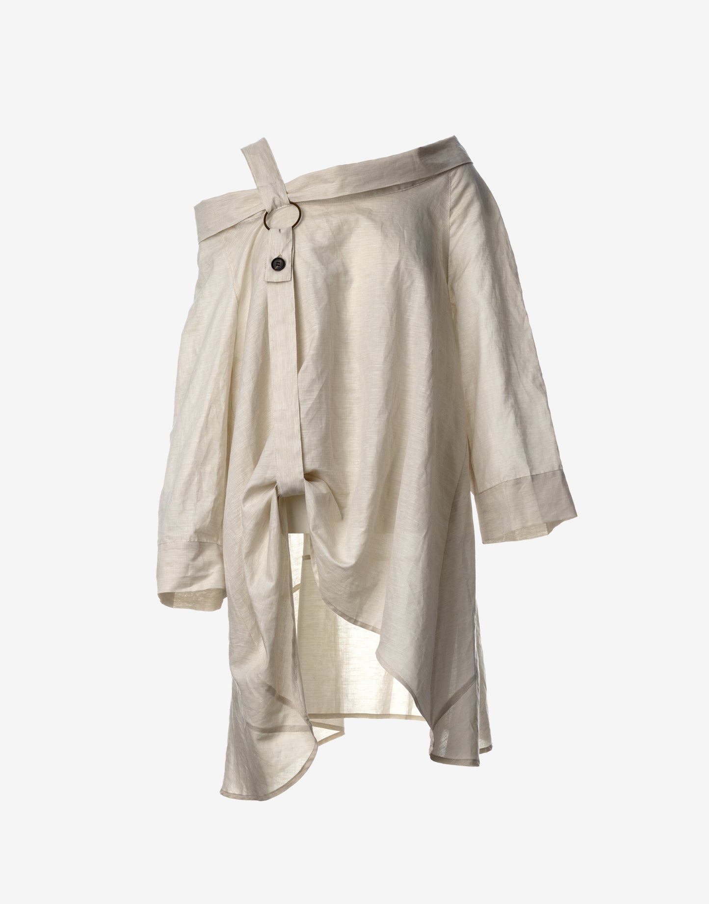 Asymmetric Linen Shirt with Strap Detail and Collar – Warm Sand