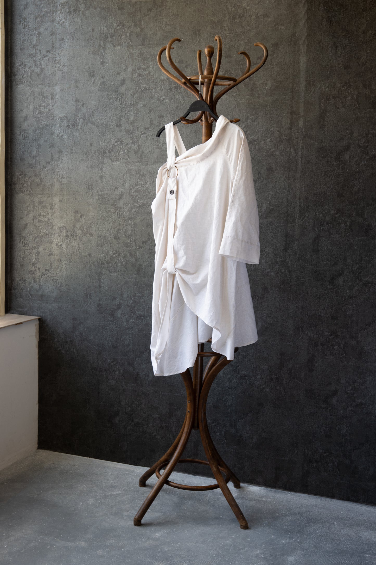 Asymmetric Linen Shirt with Strap Detail and Collar – Warm Sand