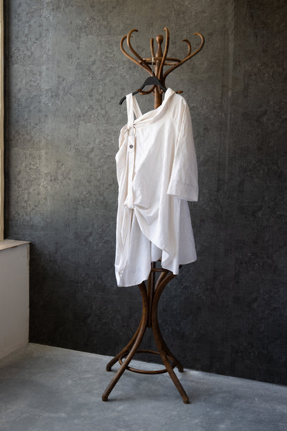 Asymmetric Linen Shirt with Strap Detail and Collar – Warm Sand