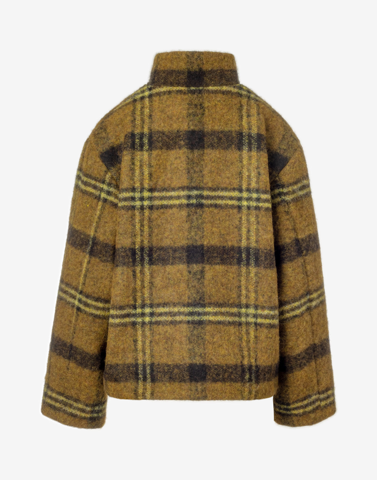 Checked Alpaca & Mohair Coat with Sculptural High Collar