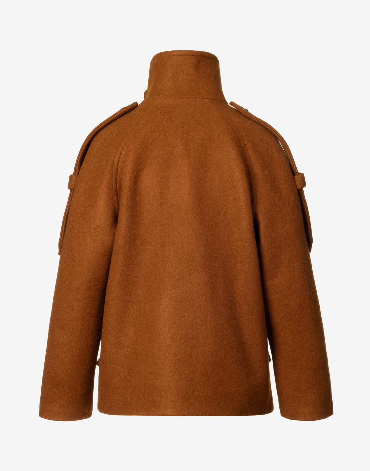 Short Wool Coat with High Collar and Epaulets
