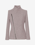 Ash Pink Wool Jacket with Asymmetric Zip – Cropped Coat in Virgin Wool by Jana Coshe