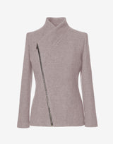 Ash Pink Wool Jacket with Asymmetric Zip – Cropped Coat in Virgin Wool by Jana Coshe