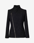 Black Wool Jacket with Asymmetric Zip – Cropped Coat in Virgin Wool by Jana Coshe