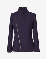 Purple Wool Jacket with Asymmetric Zip – Cropped Coat in Virgin Wool by Jana Coshe