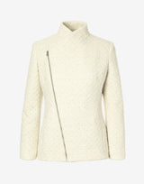 Ivory Wool Jacket with Asymmetric Zip – Cropped Coat in Virgin Wool by Jana Coshe