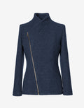 Petrol Wool Jacket with Asymmetric Zip – Cropped Coat in Virgin Wool by Jana Coshe