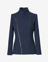 Petrol Wool Jacket with Asymmetric Zip – Cropped Coat in Virgin Wool by Jana Coshe