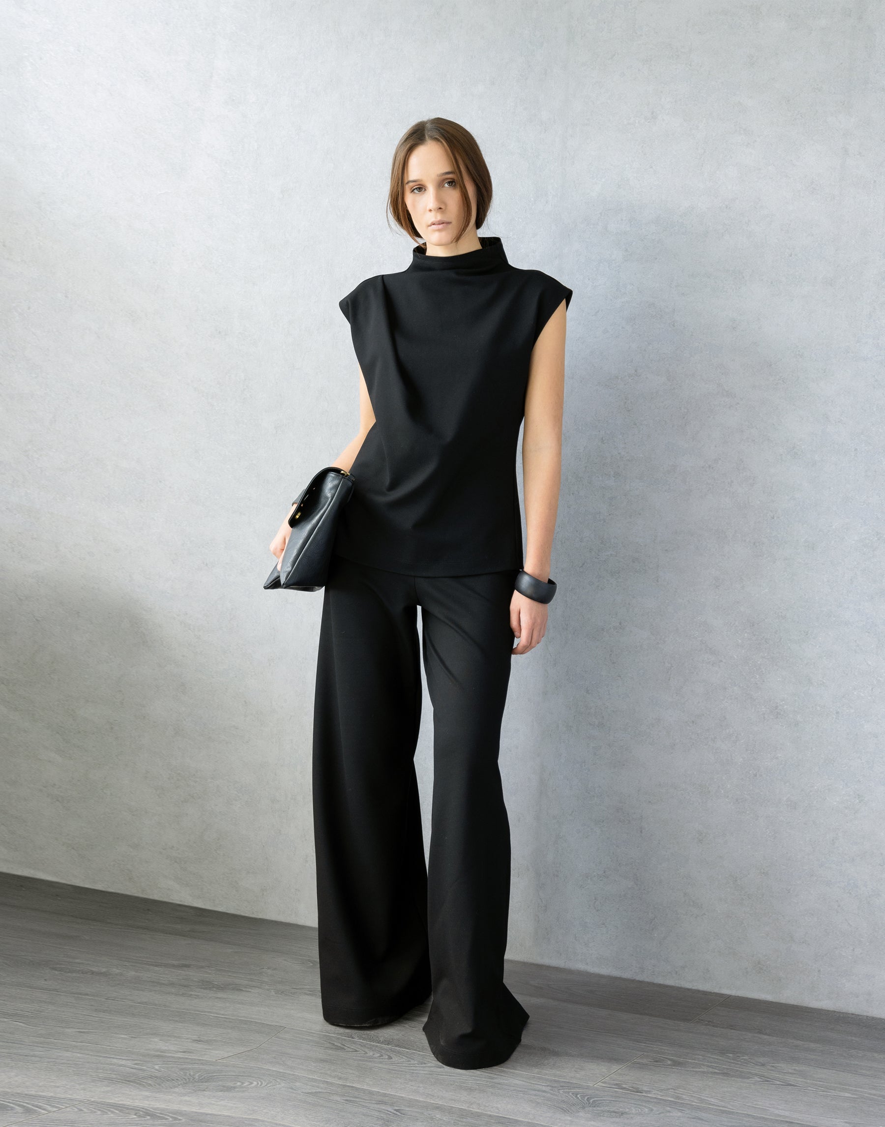 Black Cocktail Blouse Front view with bag