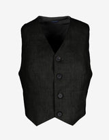 Black Olive Open Back Linen Vest With Horn Buttons