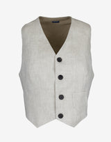 Open Back Linen Vest With Horn Buttons